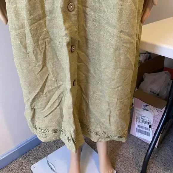 New WhiteStag Women 22W ShortSleeve LinenRayon Midi ShirtDress Green Button Up - Picture 7 of 9